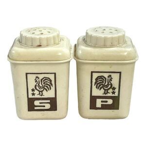 Lustroware Chicken Rooster Salt and Pepper Shakers USA Made Vintage 2” Cottage